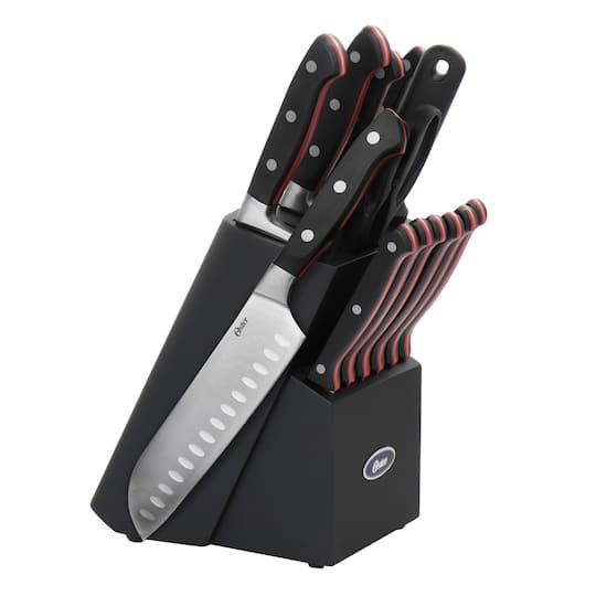 Oster Durbin 14-Piece Stainless Steel Cutlery Set with Block in Black/Red | Michaels